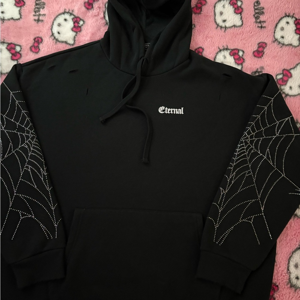 Forever 21 Black Hoodie with Web Pattern